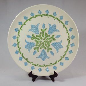 Vintage Cottage Serving Platter Tulip Cross Stitch